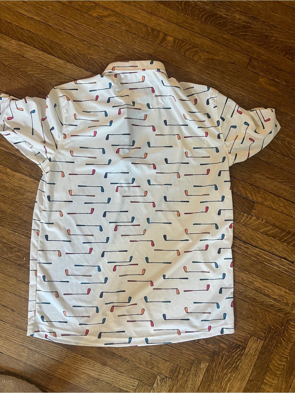 White Golf Polo with Multi-Color Club Print - Picture 2 of 2